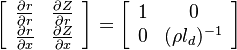  \left [
\begin{array}{cc}
\frac{\partial r}{\partial r} & \frac{\partial Z}{\partial r} \\
\frac{\partial r}{\partial x} & \frac{\partial Z}{\partial x} 
\end{array}\right ] = 
\left [
\begin{array}{cc}
1 & 0 \\
0 & (\rho l_d)^{-1} 
\end{array}\right ]